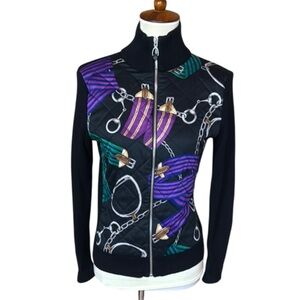 Quilted Zip-Front Jacket with Purple & Green Print